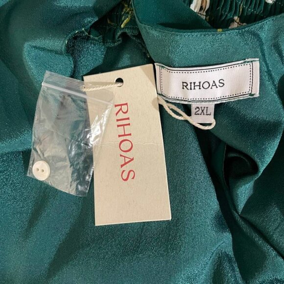 NWT Rihoas 2XL Floral Green Chiffon Stye Flutter Sleeve Square Neck Midi Dress - Picture 11 of 14